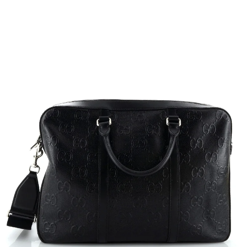 Briefcase GG Embossed Perforated Leather Medium