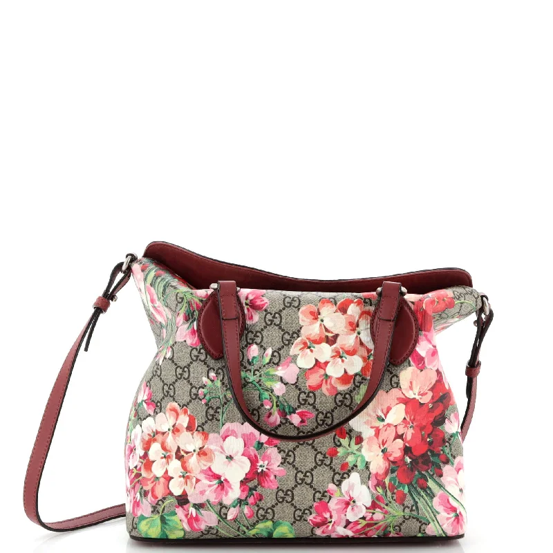 Signature Fold Over Tote Blooms Print GG Coated Canvas Medium