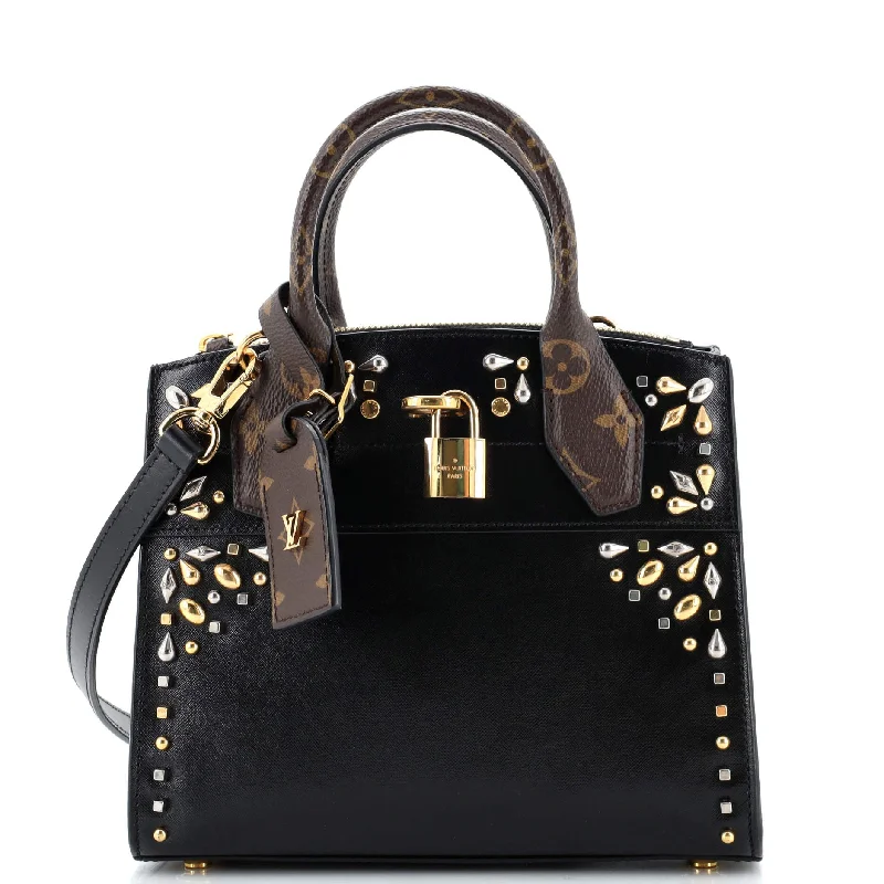 City Steamer Handbag Studded Leather and Monogram Canvas Mini