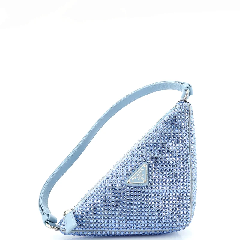 Triangle Top Handle Pouch Bag Crystal Embellished Satin Mini